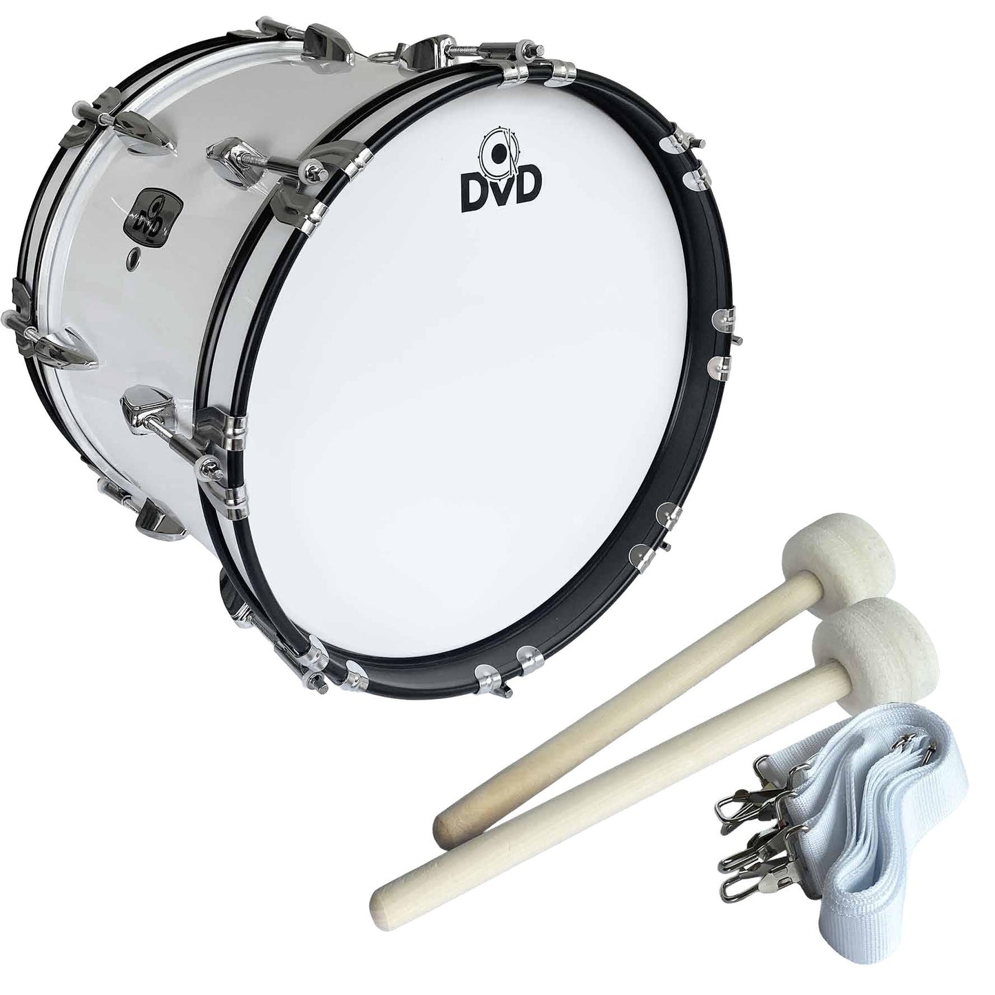 Bombo DVD blanco de 14" con cincho y accesorios