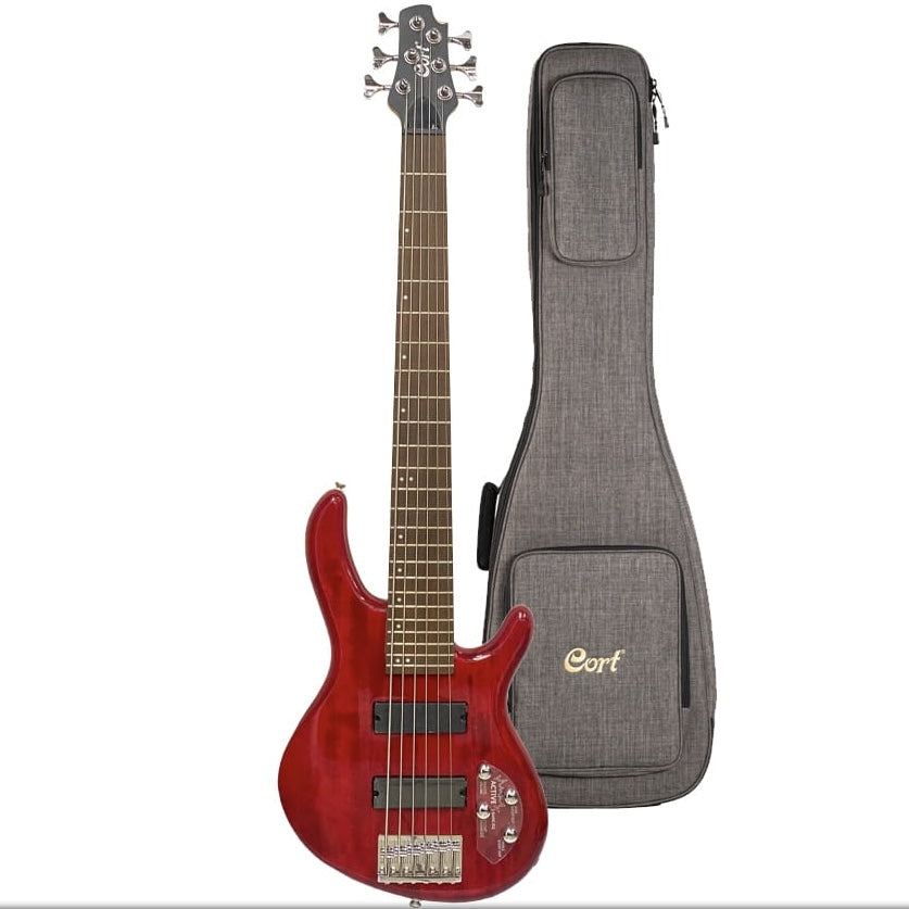 Bajo eléctrico activo de 6 cuerdas Cort Action VI Plus, Rojo-3