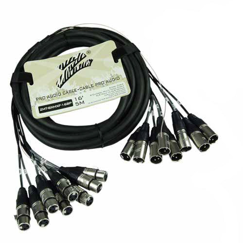 Cable de audio Zebra de 8 x XLR hembra a 8 x XLR macho calibre 8 de bronce - 4.9 m-1