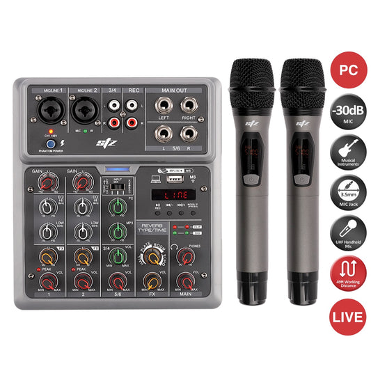 Pareja de micrófonos UHF STZ con consola e interfaz-1