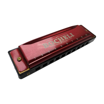 Armónica Bocheli de 10 agujeros roja con estuche-1