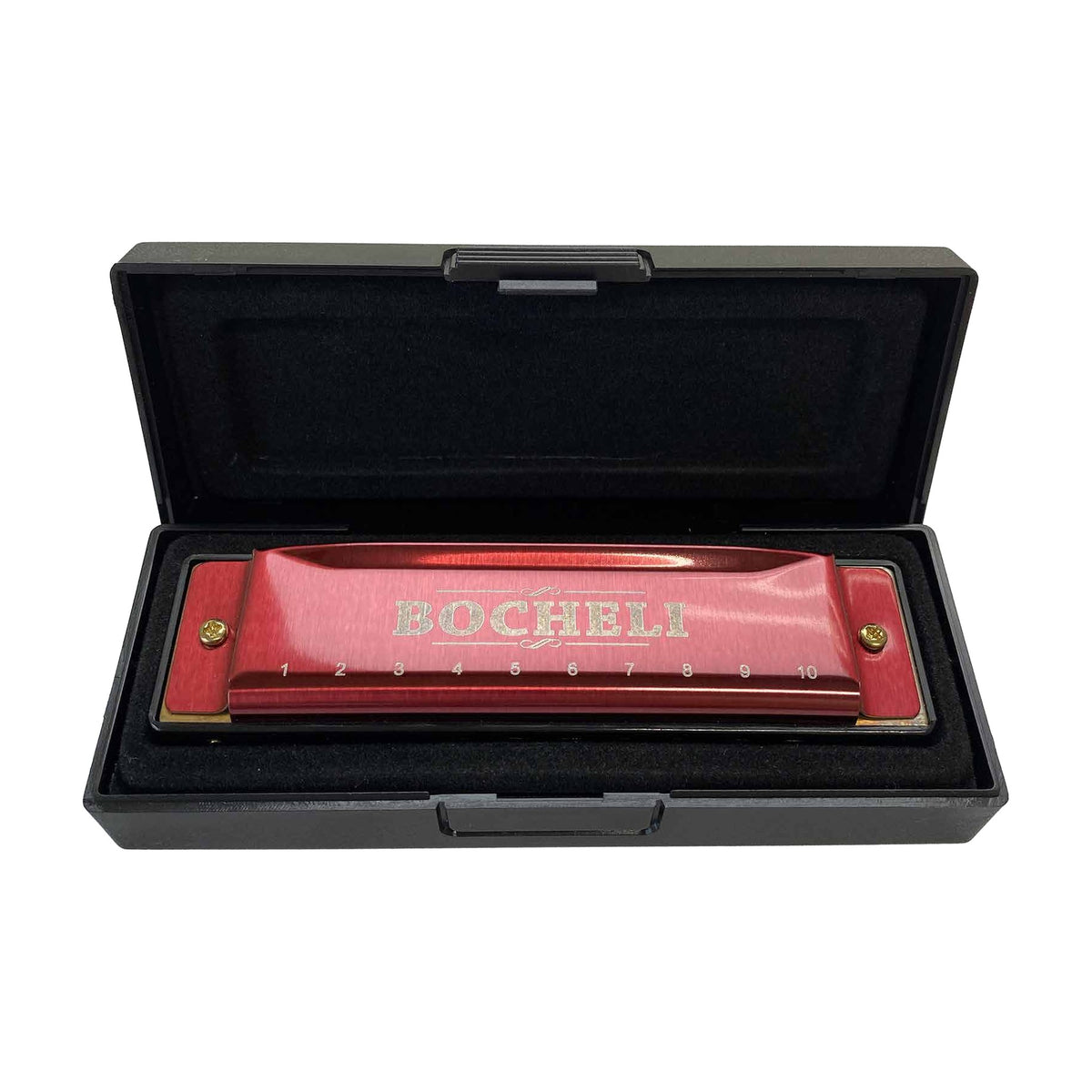 Armónica Bocheli de 10 agujeros roja con estuche-2