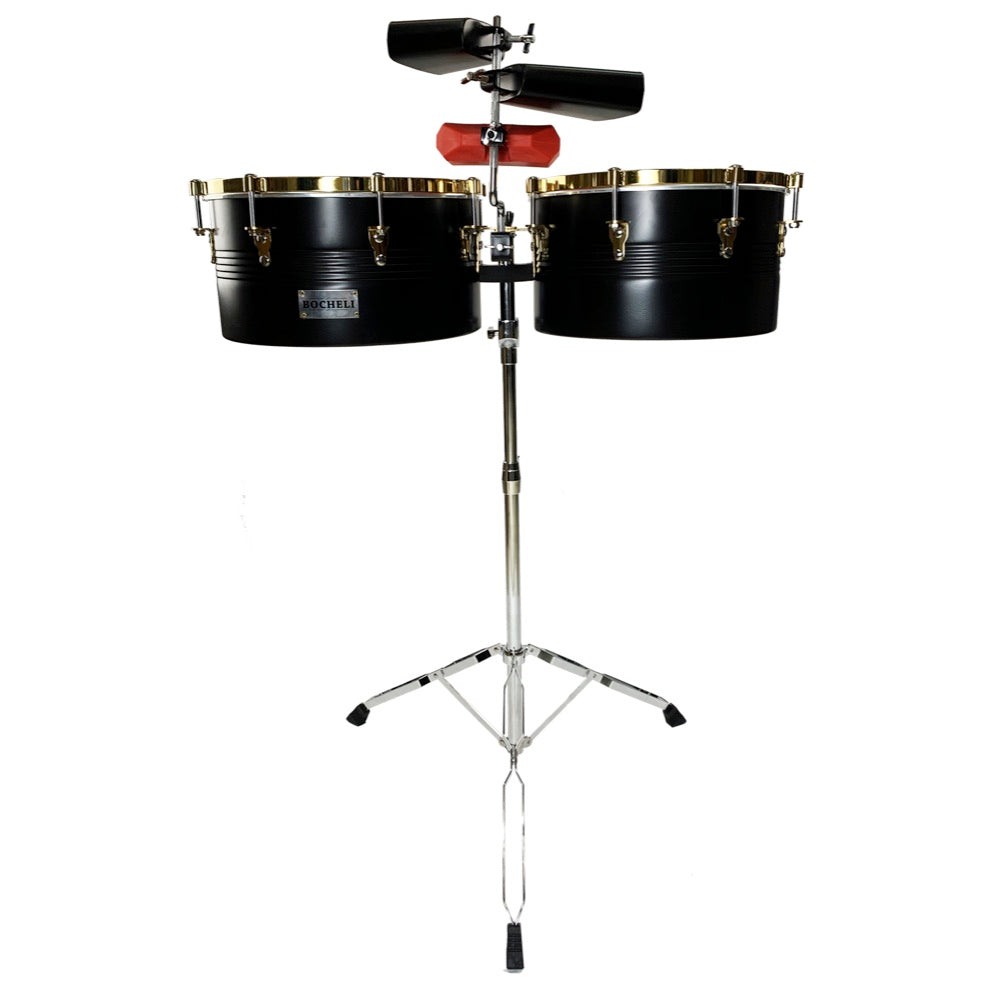 Timbal Bocheli 14" x 15 x 8" con cencerros, negro con dorado-1