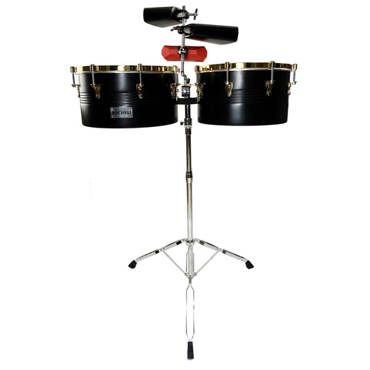 Timbal Bocheli 14" x 15 x 8" con cencerros, negro con dorado-1