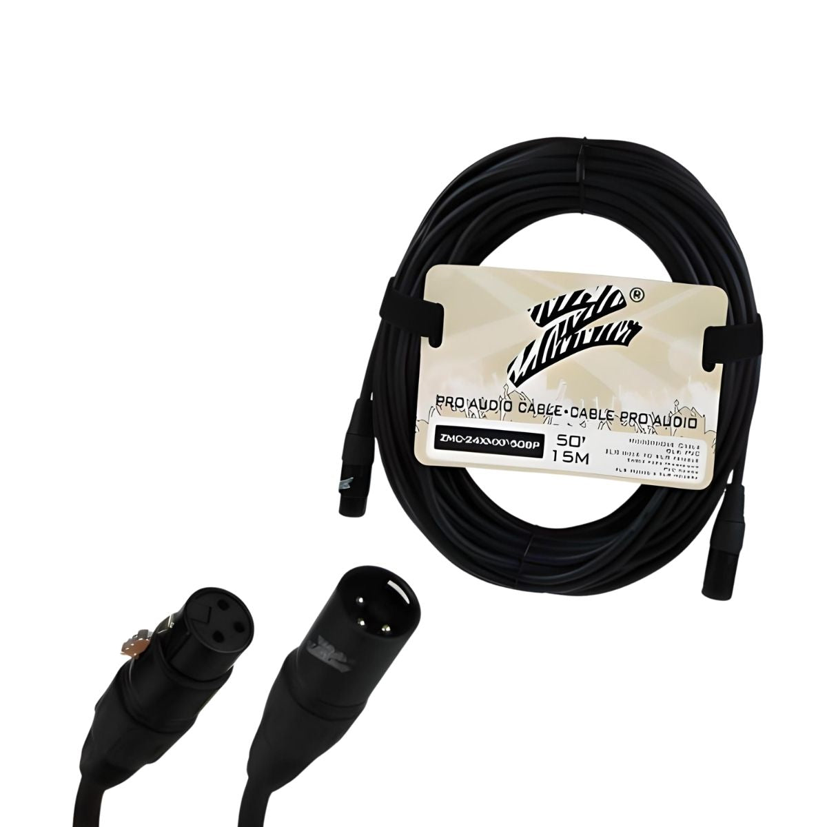 Cable para micrófono Zebra de XLR hembra a XLR macho calibre 24 de 15.2 m, negro
