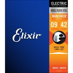 Set de cuerdas Elixir Nanoweb para Guitarra Eléctrica, Extra Light .009 - .042