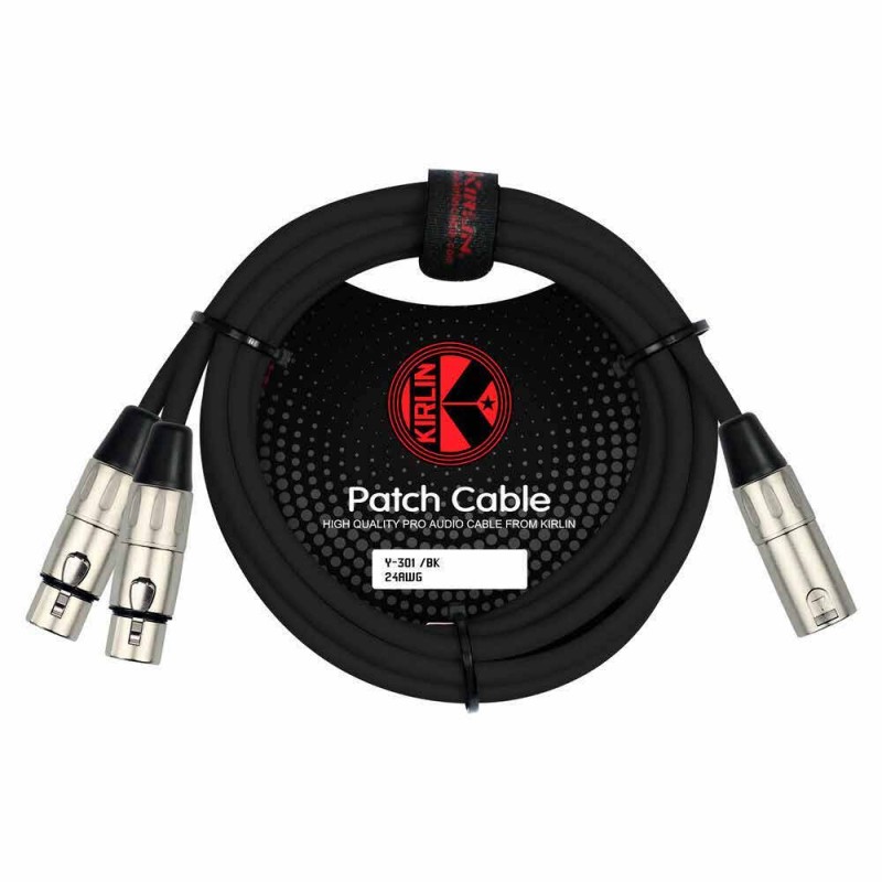Cable de señal Kirlin XLR macho a 2 XLR hembra - negro de 1 metro