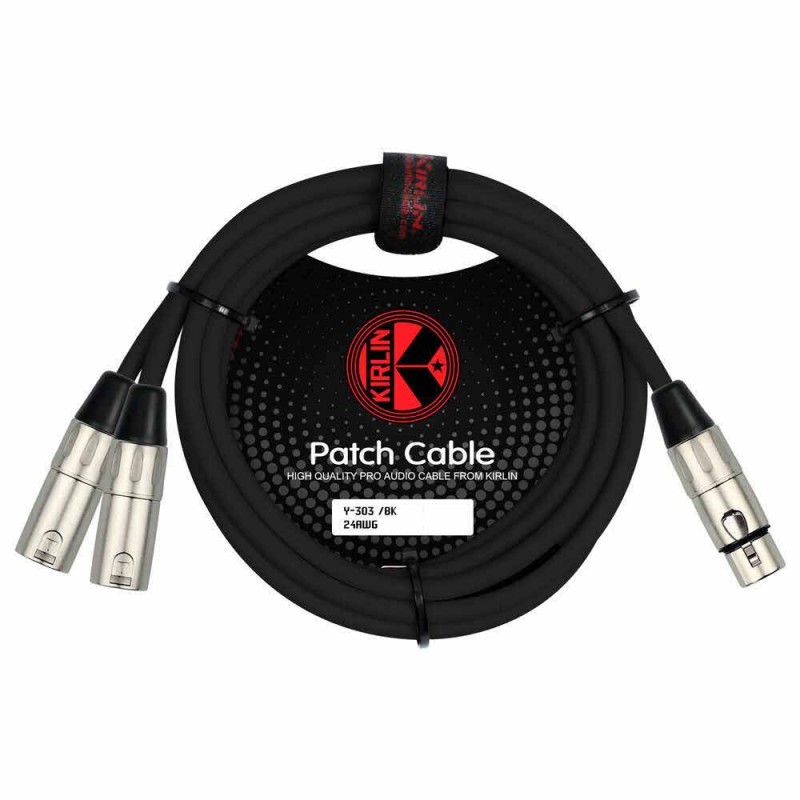 Cable de señal Kirlin XLR hembra a 2 XLR macho - negro de 1 metro
