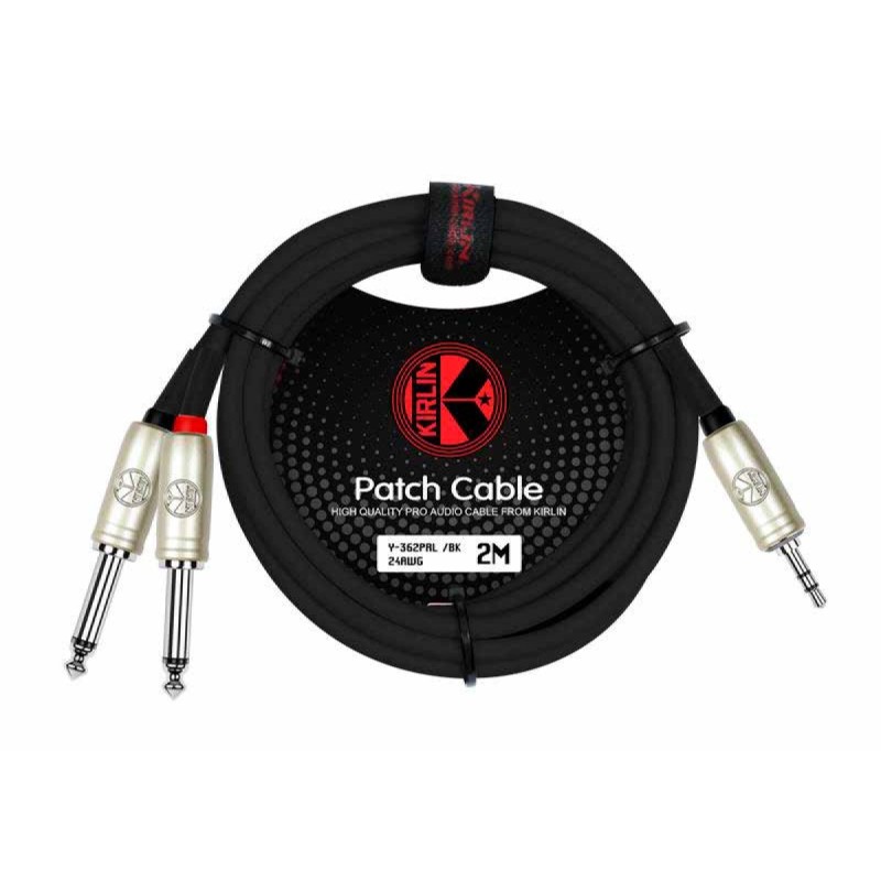Cable de señal Kirlin de 3.5mm estéreo a 2 plug 1/4" mono - negro de 1 metro