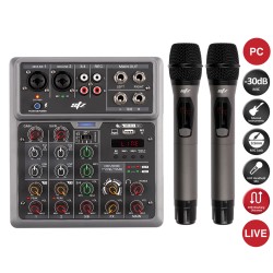 Pareja de micrófonos UHF STZ con consola e interfaz