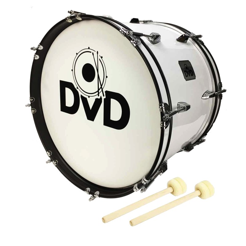 Bombo DVD blanco de 18" x 10" con arnés y accesorios