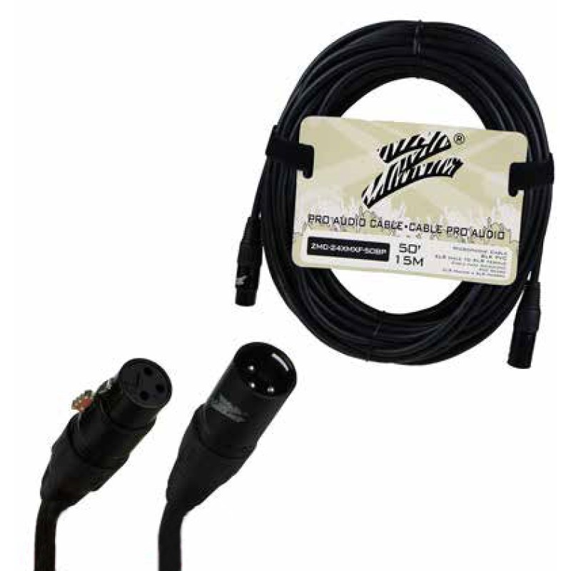 Cable para micrófono Zebra de XLR hembra a XLR macho calibre 24 de 15.2 m, negro
